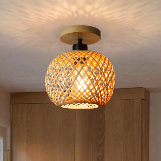 Retro LED Bamboo Woven Ceiling Lamp for Corridor, Aisle & Living Room, Decorative Woven Lamps & Natural Ceiling Light