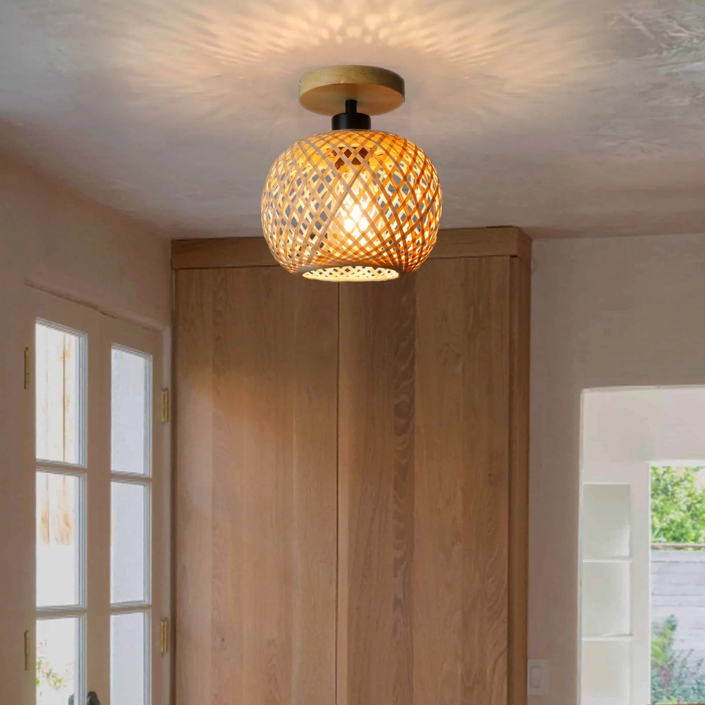 Retro LED Bamboo Woven Ceiling Lamp for Corridor, Aisle & Living Room, Decorative Woven Lamps & Natural Ceiling Light