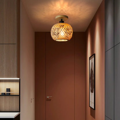 Retro LED Bamboo Woven Ceiling Lamp for Corridor, Aisle & Living Room, Decorative Woven Lamps & Natural Ceiling Light
