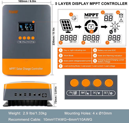 PowMr MPPT Solar Charge Controller – 60A 12V/24V/36V/48V Auto Regulator with LCD Display for Lithium Battery Systems
