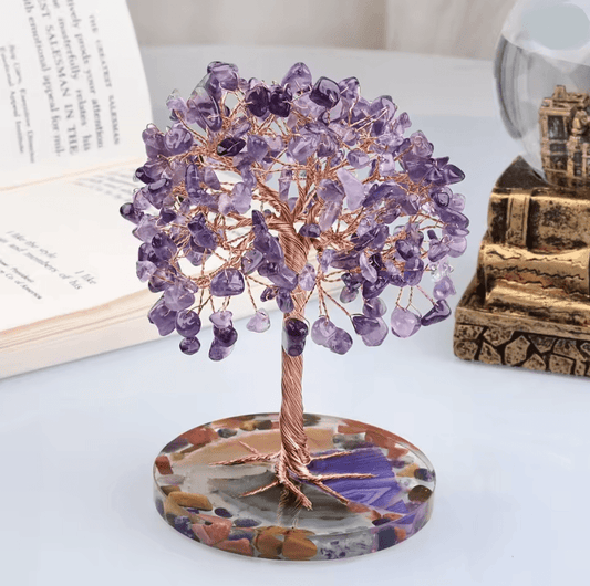 Crystal Money Tree with Agate Base Handmade Gemstone Feng Shui Decor