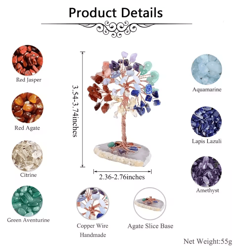Crystal Money Tree with Agate Base Handmade Gemstone Feng Shui Decor