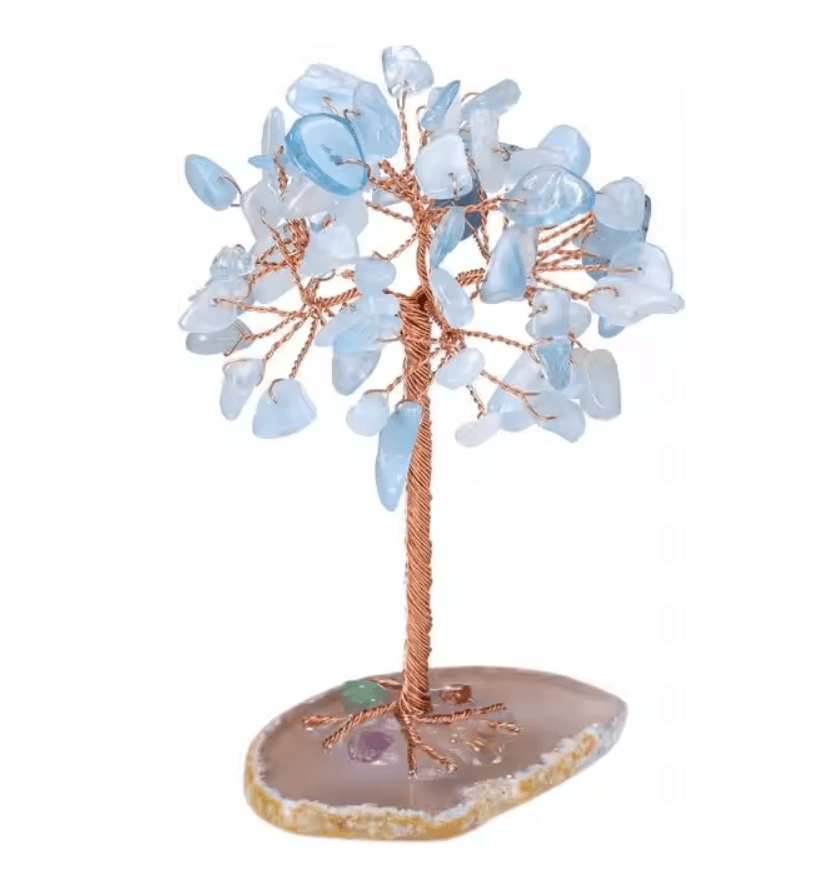 Crystal Money Tree with Agate Base Handmade Gemstone Feng Shui Decor