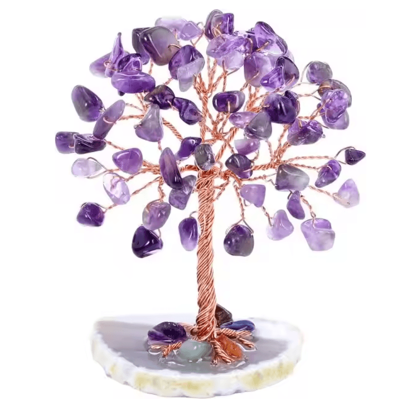 Crystal Money Tree with Agate Base Handmade Gemstone Feng Shui Decor
