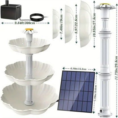Solar Bird Bath Water Fountain with 3 Tier Design and Detachable Pump