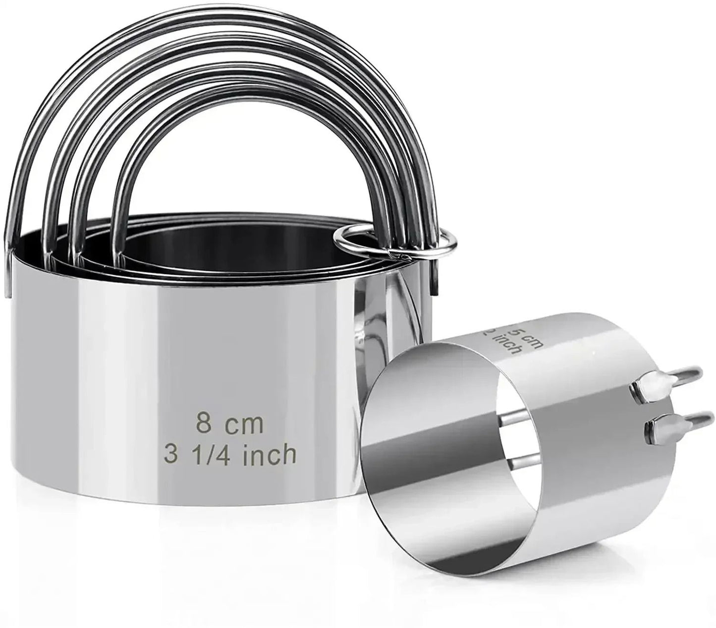 5 Piece Round Stainless Steel Biscuit Cutter Set with Handle