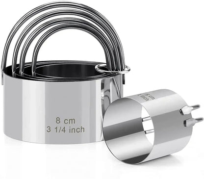 5 Piece Round Stainless Steel Biscuit Cutter Set with Handle