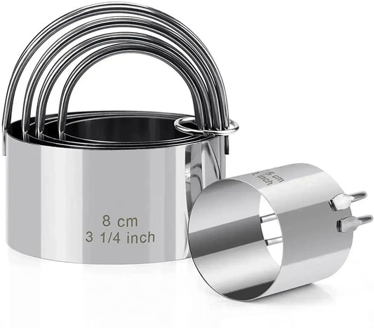 5 Piece Round Stainless Steel Biscuit Cutter Set with Handle