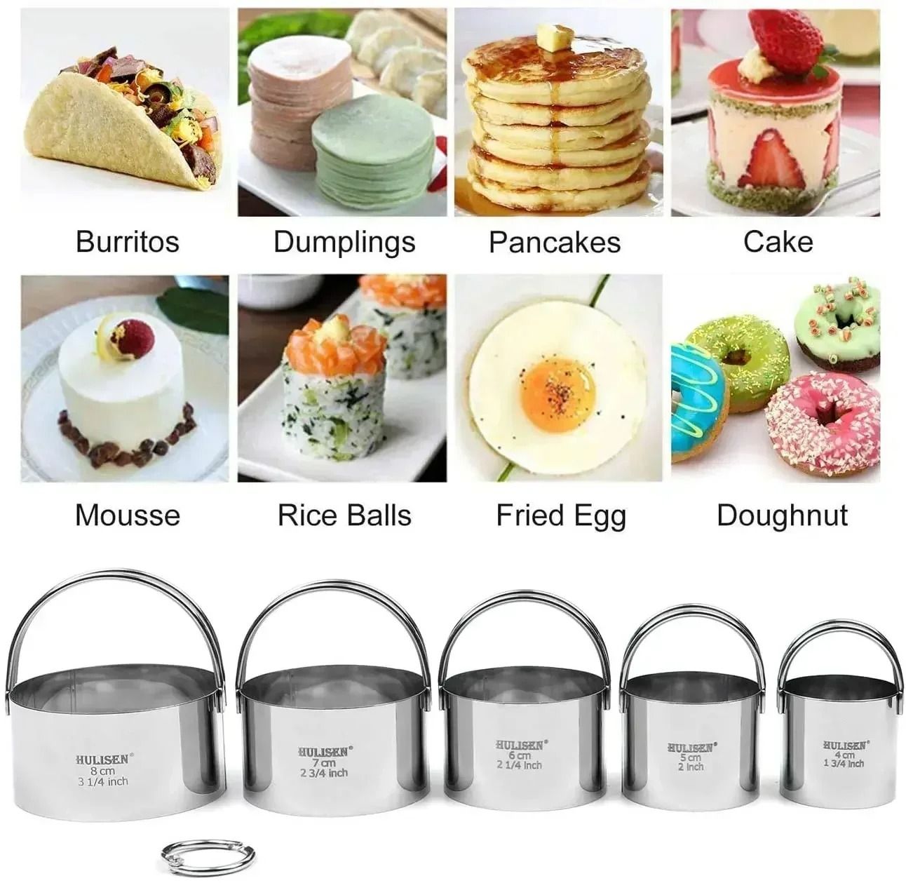 5 Piece Round Stainless Steel Biscuit Cutter Set with Handle