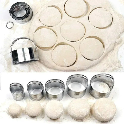 5 Piece Round Stainless Steel Biscuit Cutter Set with Handle