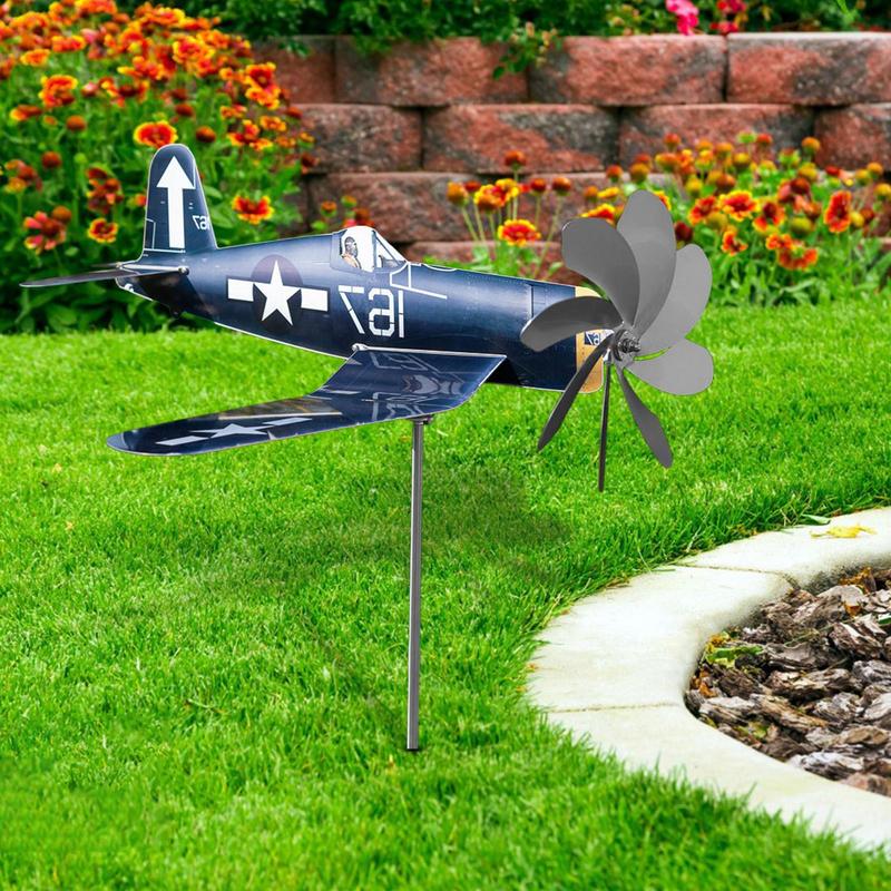 Stainless Steel Household Garden Windmill Airplane Spinners, Weatherproof Wind Powered Catcher Outdoor Yard & Garden
