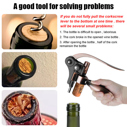 Premium Zinc Alloy Rabbit Corkscrew, Effortless Bar Lever Wine Bottle Opener for Kitchen & Bar Tools