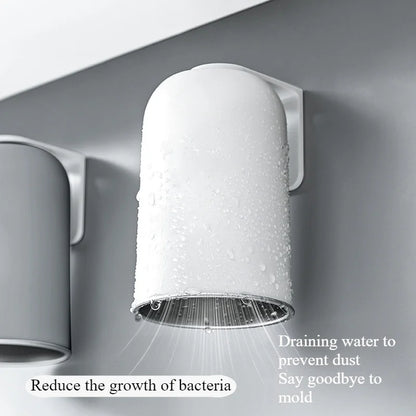 Magnetic 304 Stainless Steel Mouthwash Cup, Non-Perforated Toothbrush Holder Set, Toiletries Storage Box