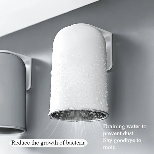 Magnetic 304 Stainless Steel Mouthwash Cup, Non-Perforated Toothbrush Holder Set, Toiletries Storage Box