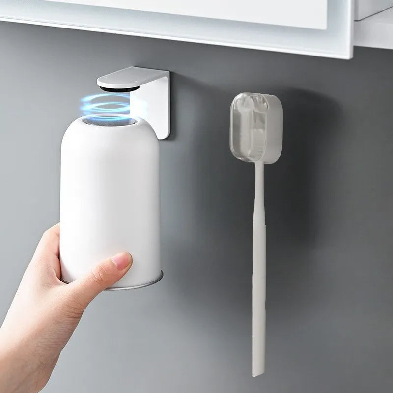Magnetic 304 Stainless Steel Mouthwash Cup, Non-Perforated Toothbrush Holder Set, Toiletries Storage Box
