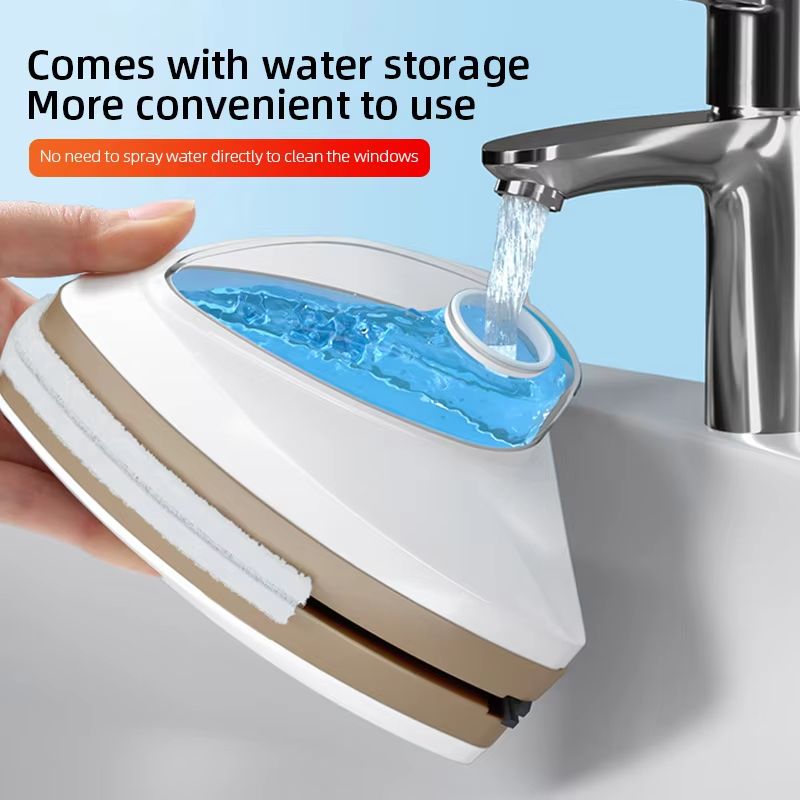 Magnetic Window Cleaner Brush Double-Sided Glass Cleaning Tool with Automatic Water Discharge