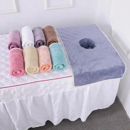Thickened Beauty SPA Massage Table Planking Face Towel with Hole Bed Bandana, Professional Soft Cotton Cover for Salon