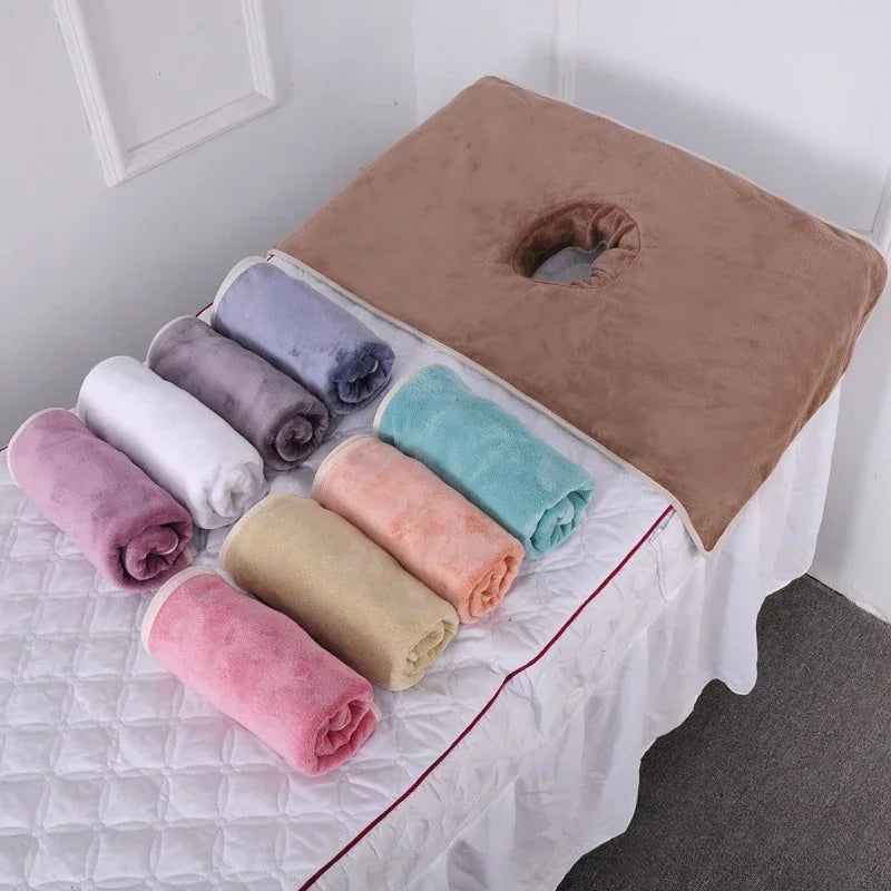 Thickened Beauty SPA Massage Table Planking Face Towel with Hole Bed Bandana, Professional Soft Cotton Cover for Salon