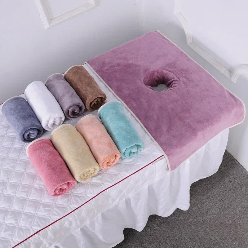 Thickened Beauty SPA Massage Table Planking Face Towel with Hole Bed Bandana, Professional Soft Cotton Cover for Salon
