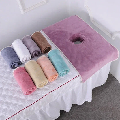 Thickened Beauty SPA Massage Table Planking Face Towel with Hole Bed Bandana, Professional Soft Cotton Cover for Salon