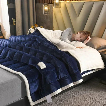 Luxury Flannel Fleece Blanket with Lambs wool Lining