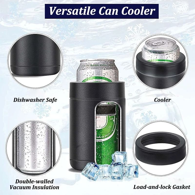 Insulated Stainless Steel Drink Can Cooler with Built In Opener