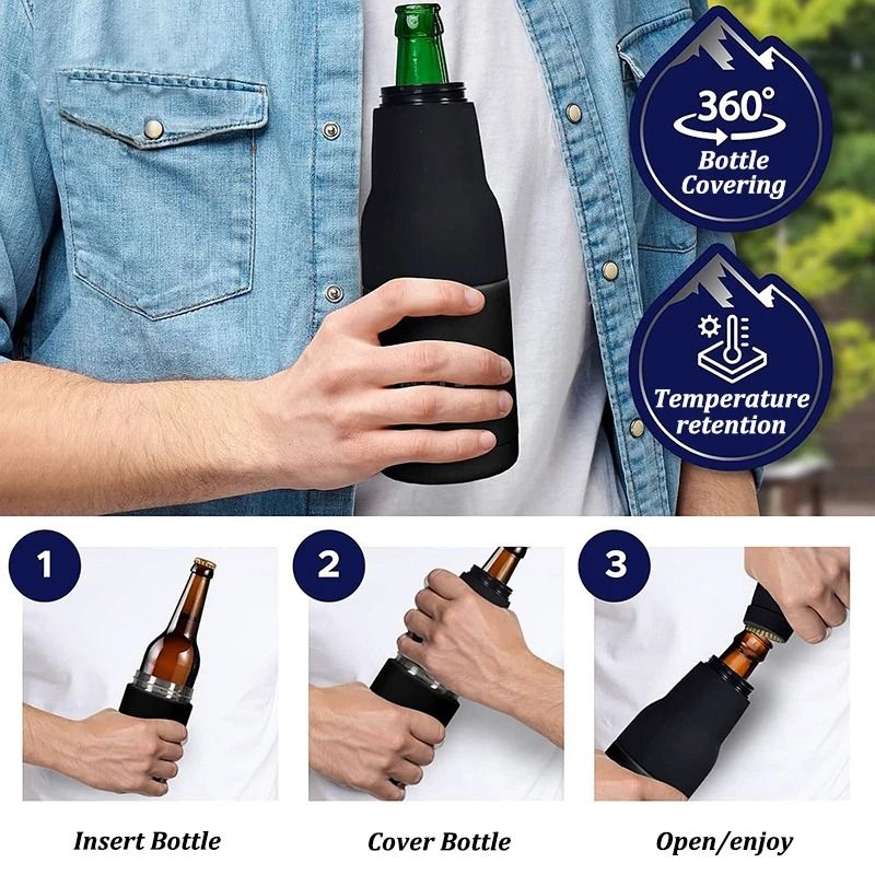 Insulated Stainless Steel Drink Can Cooler with Built In Opener