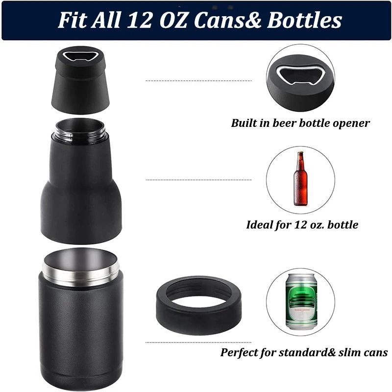 Insulated Stainless Steel Drink Can Cooler with Built In Opener