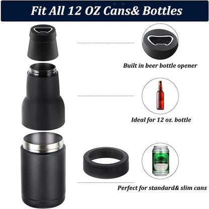 Insulated Stainless Steel Drink Can Cooler with Built In Opener