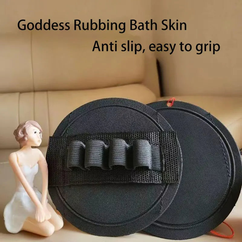 Exfoliating Skin Gloves & Black Body Cleaning Rubber Soft Brush, Home Hotel Bathroom Shower Glove Back Scrubber Bathing