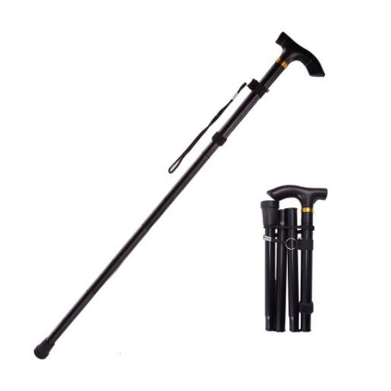 Folding Cane Crutches Pole for Elderly, Telescopic Walking Stick Outdoor Hiking, Trekking Poles Aluminum Alloy Metal