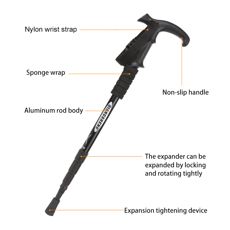 Lightweight Camping Climbing Trekking Stick, Outdoor Folding Trekkings Pole, 4 Section Portable Walking Hiking Stick