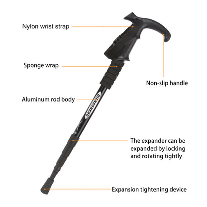 Lightweight Camping Climbing Trekking Stick, Outdoor Folding Trekkings Pole, 4 Section Portable Walking Hiking Stick