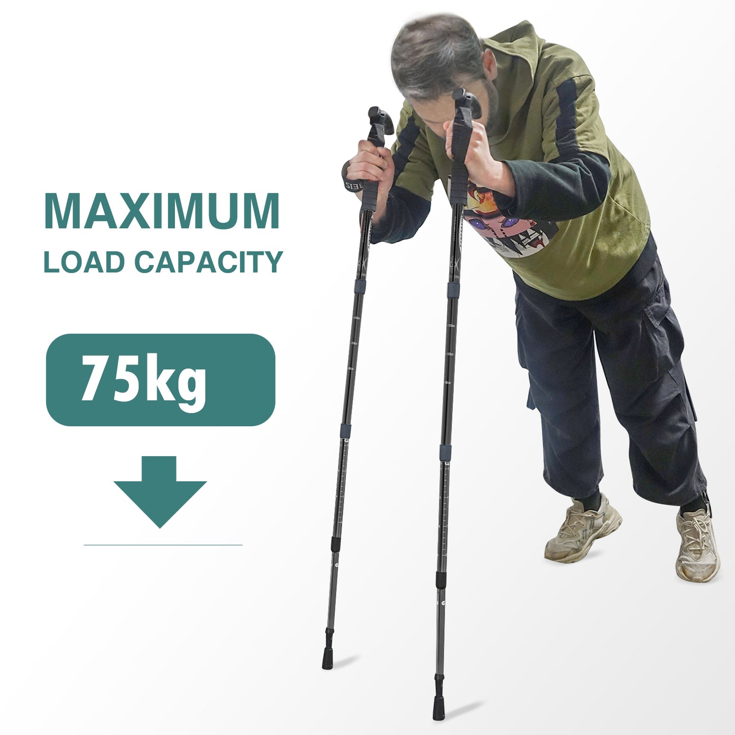 Lightweight Camping Climbing Trekking Stick, Outdoor Folding Trekkings Pole, 4 Section Portable Walking Hiking Stick
