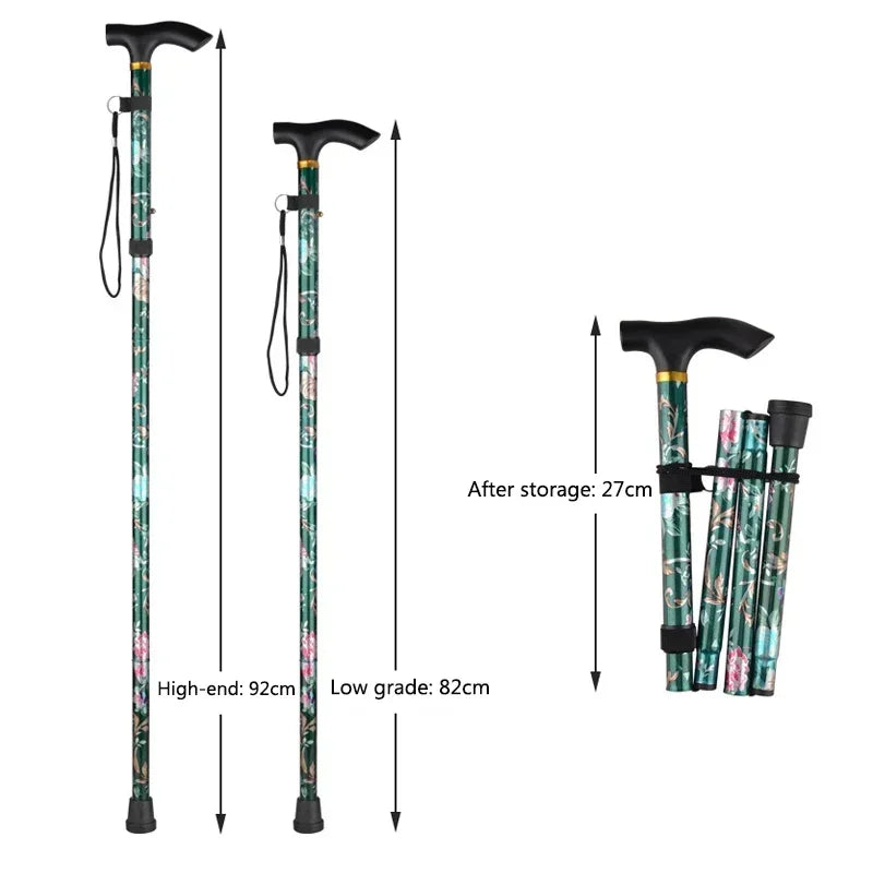 Retractable Cane Hiking Pole Folding Cane, Hiking Camping Hiking Pole Printing Cane, Lightweight Crutch Pole Men Women