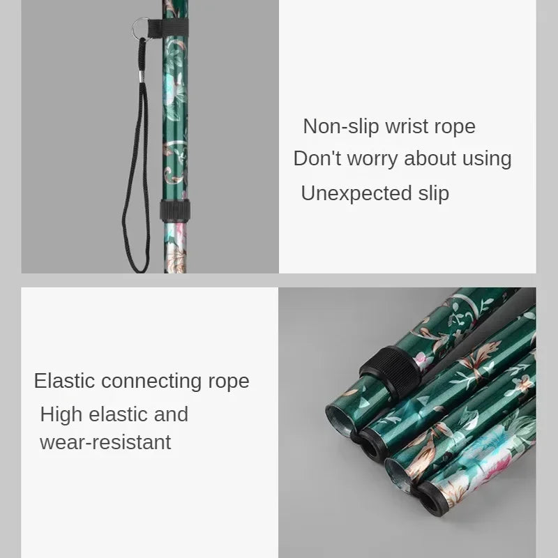 Retractable Cane Hiking Pole Folding Cane, Hiking Camping Hiking Pole Printing Cane, Lightweight Crutch Pole Men Women