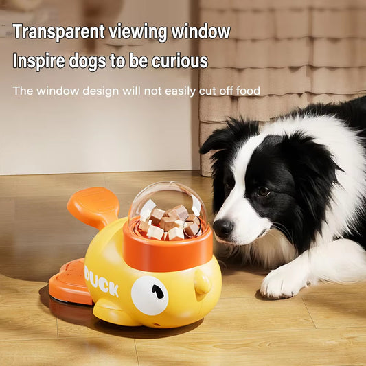 Yellow Duck-Shaped Interactive Dog Treat Dispenser, Durable Plastic Puzzle Toy for Training & Slow Feeding