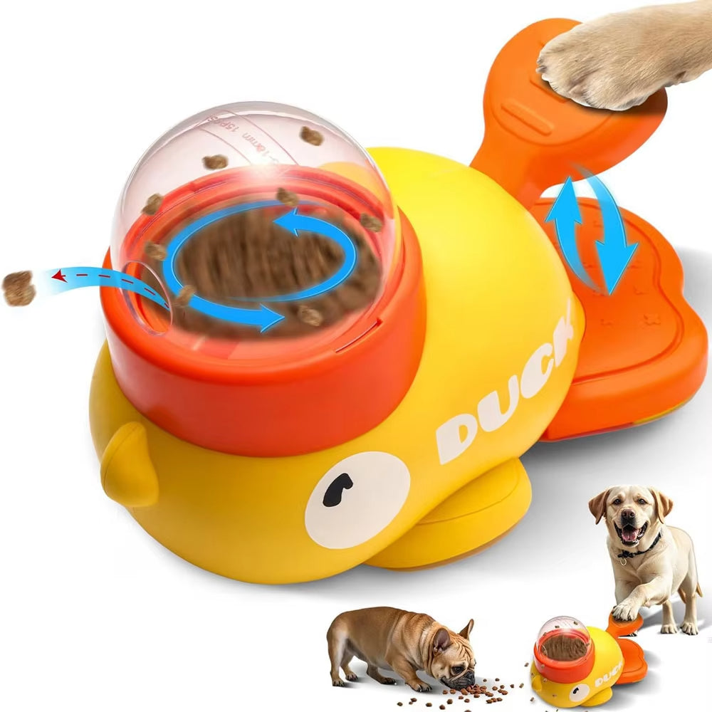 Yellow Duck-Shaped Interactive Dog Treat Dispenser, Durable Plastic Puzzle Toy for Training & Slow Feeding