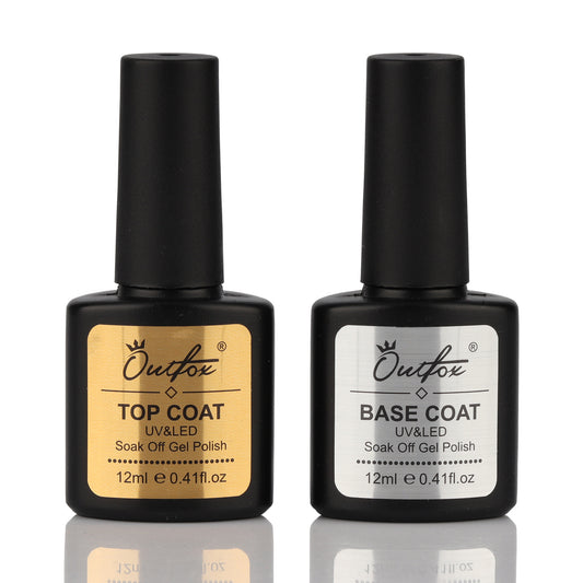 Soak Off Nail Top Coat and Base Coat Set, No Wipe UV Gel Nail Polish Semi Permanent Manicure Art Tool Primer Hybrid