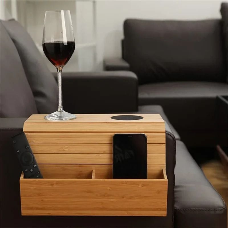 Foldable Bamboo Sofa Armrest Tray with Cup Holder