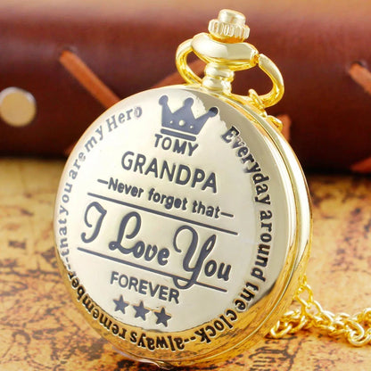Exquisite Quartz Pocket Watch To My Grandpa, Necklace Chain Watches for Grandad, Fathers Day Birthday Holiday Gifts