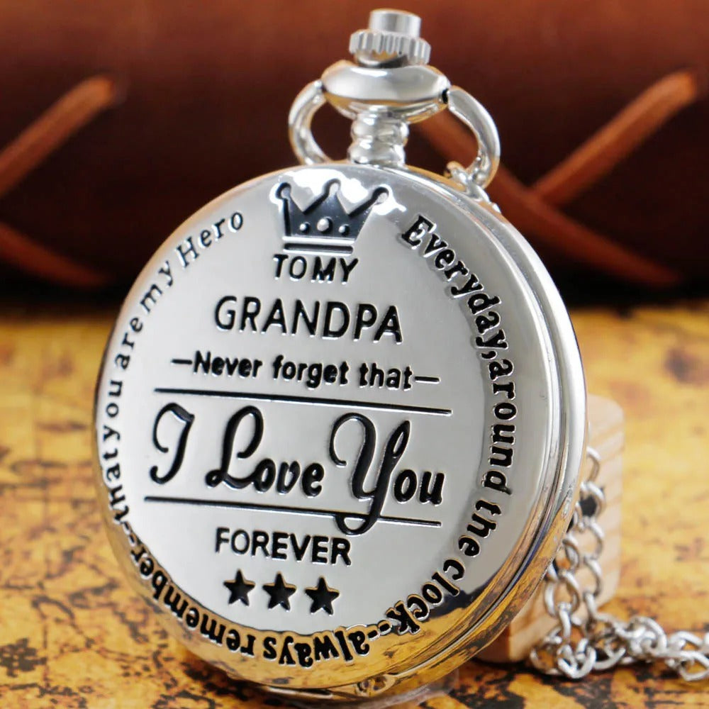 Exquisite Quartz Pocket Watch To My Grandpa, Necklace Chain Watches for Grandad, Fathers Day Birthday Holiday Gifts