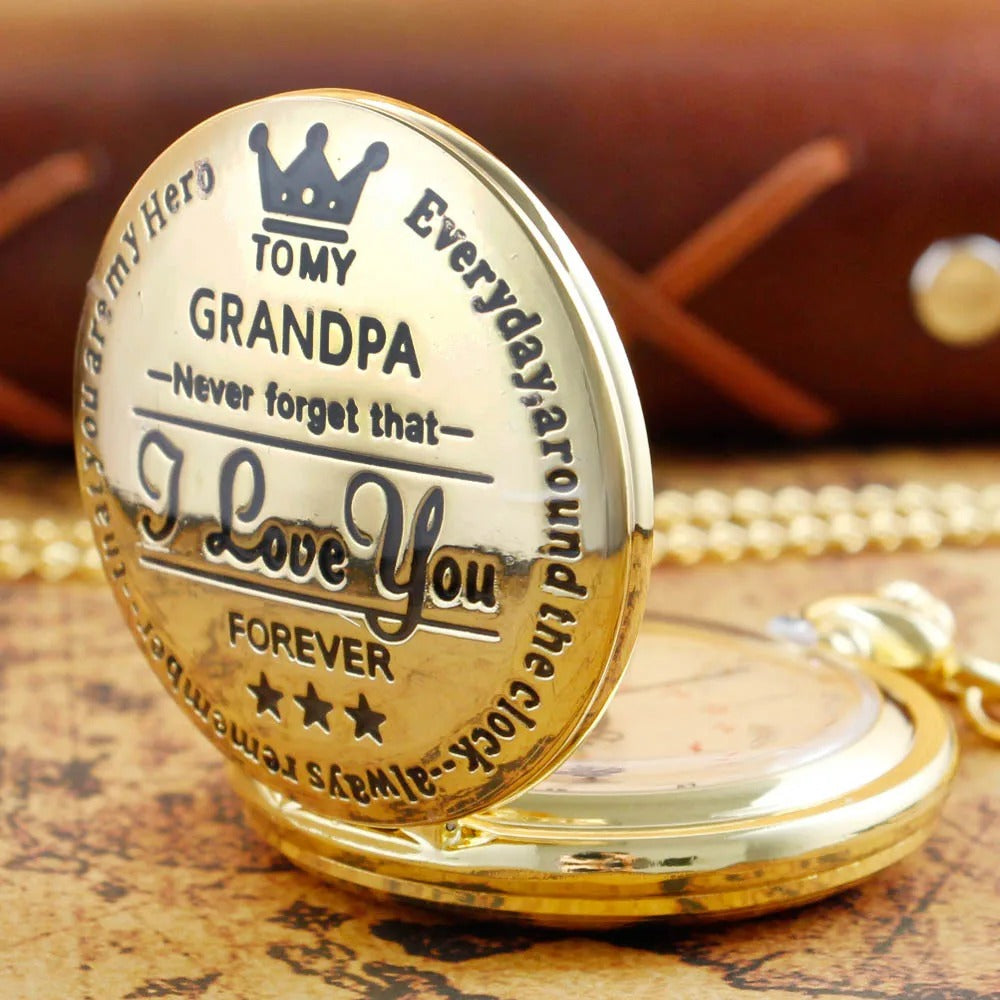 Exquisite Quartz Pocket Watch To My Grandpa, Necklace Chain Watches for Grandad, Fathers Day Birthday Holiday Gifts
