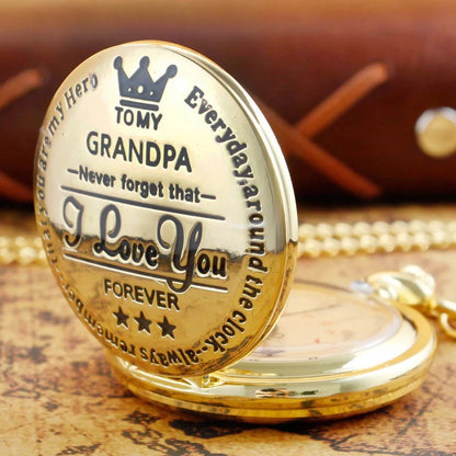 Exquisite Quartz Pocket Watch To My Grandpa, Necklace Chain Watches for Grandad, Fathers Day Birthday Holiday Gifts