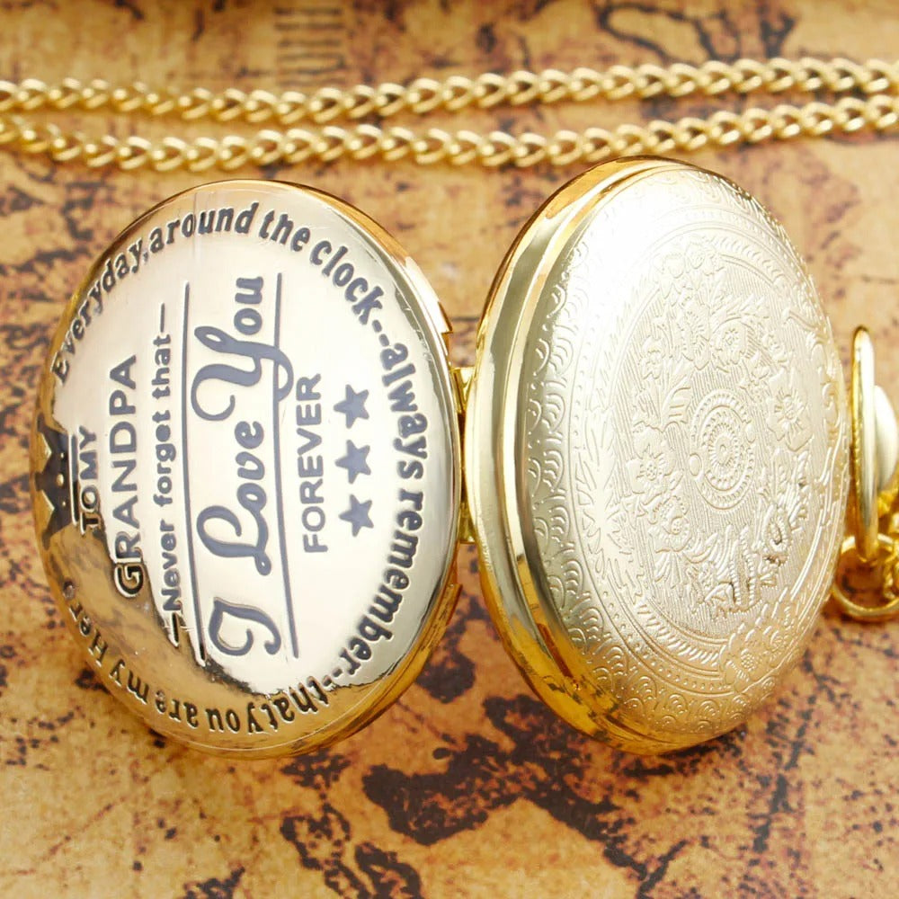 Exquisite Quartz Pocket Watch To My Grandpa, Necklace Chain Watches for Grandad, Fathers Day Birthday Holiday Gifts