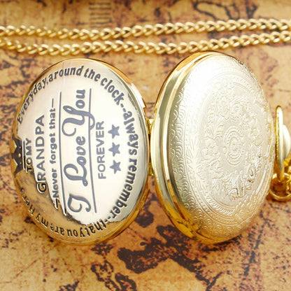 Exquisite Quartz Pocket Watch To My Grandpa, Necklace Chain Watches for Grandad, Fathers Day Birthday Holiday Gifts