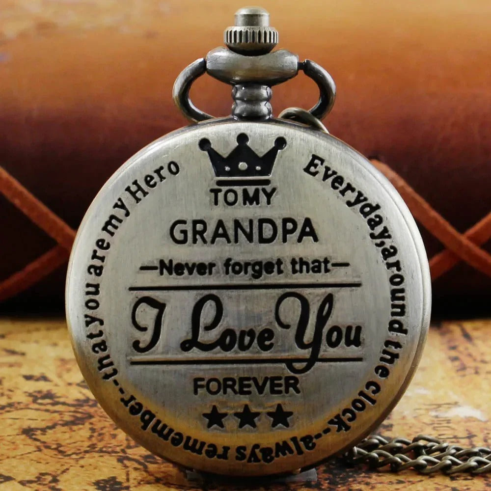 Exquisite Quartz Pocket Watch To My Grandpa, Necklace Chain Watches for Grandad, Fathers Day Birthday Holiday Gifts