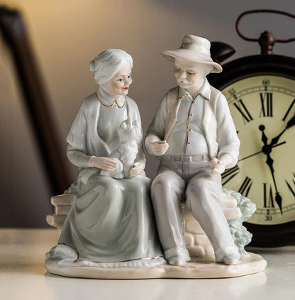 European Ceramic Old Man And Old Lady Figurines, Home Office Decor Crafts, Parents Old Couples Gold Wedding Gifts