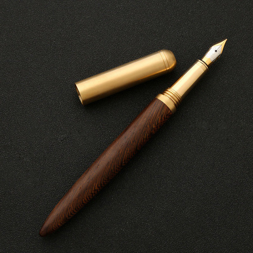 Luxury Retro Wood Bronze Fountain Pen Wooden Office Writing Calligraphy Pen for Business, Art, and Stationery Gift