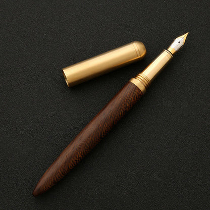 Luxury Retro Wood Bronze Fountain Pen Wooden Office Writing Calligraphy Pen for Business, Art, and Stationery Gift